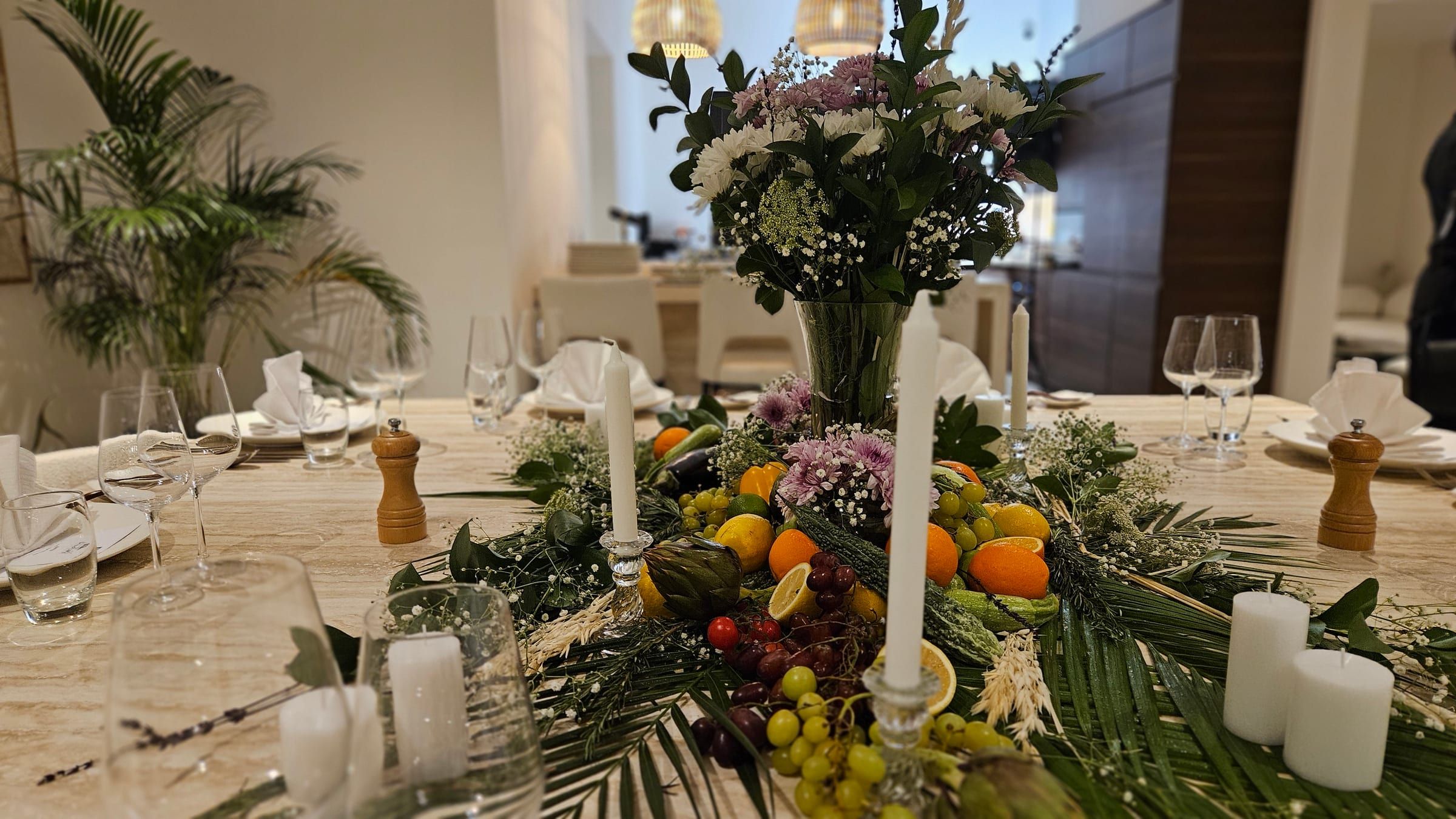 A dressed table set for a corporate dinner in a modern Dubai venue.