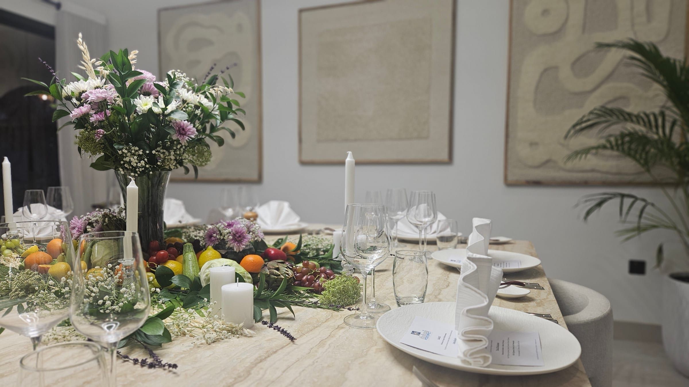 A dressed dining table in an Emirates Hills villa.