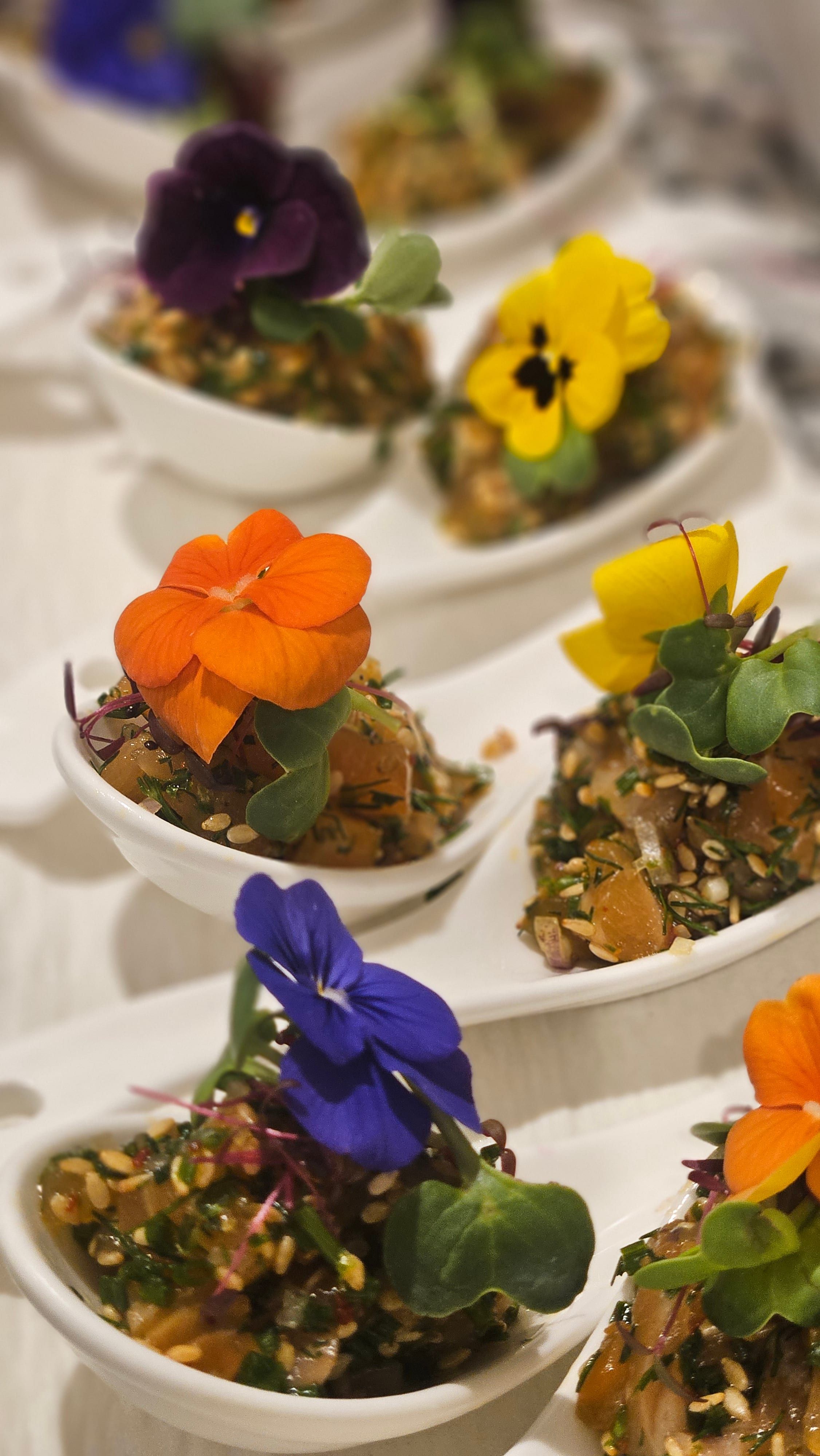 A tray of delicate canapés, the first bites to open the meal.