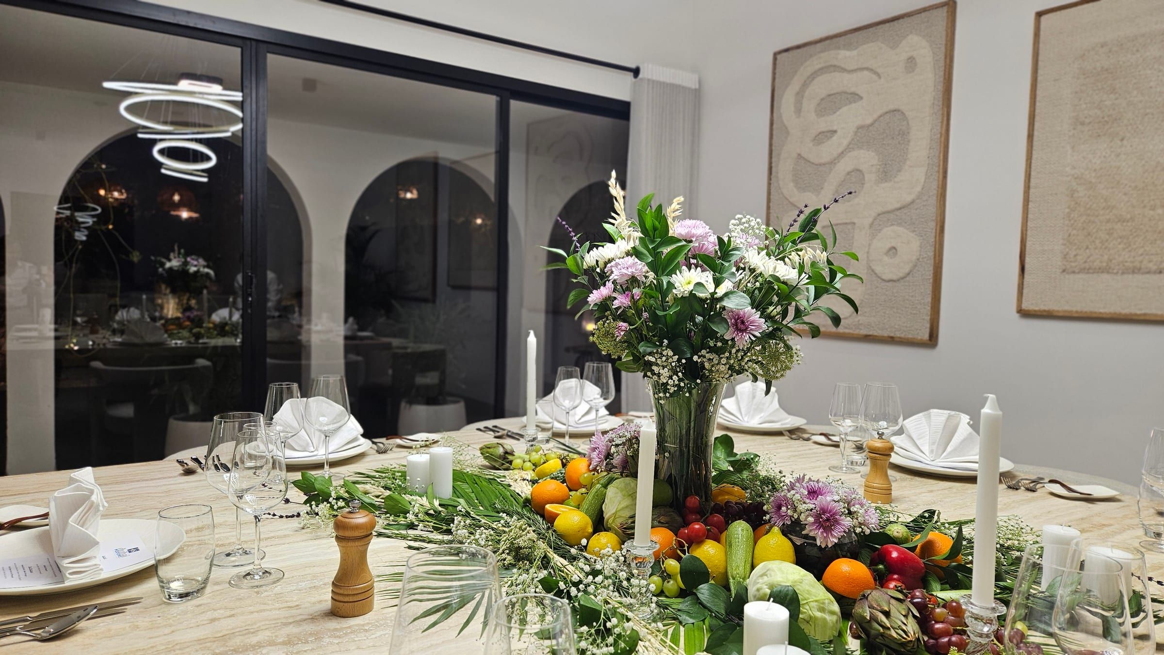 A dressed Dubai dining table set for a private dinner.